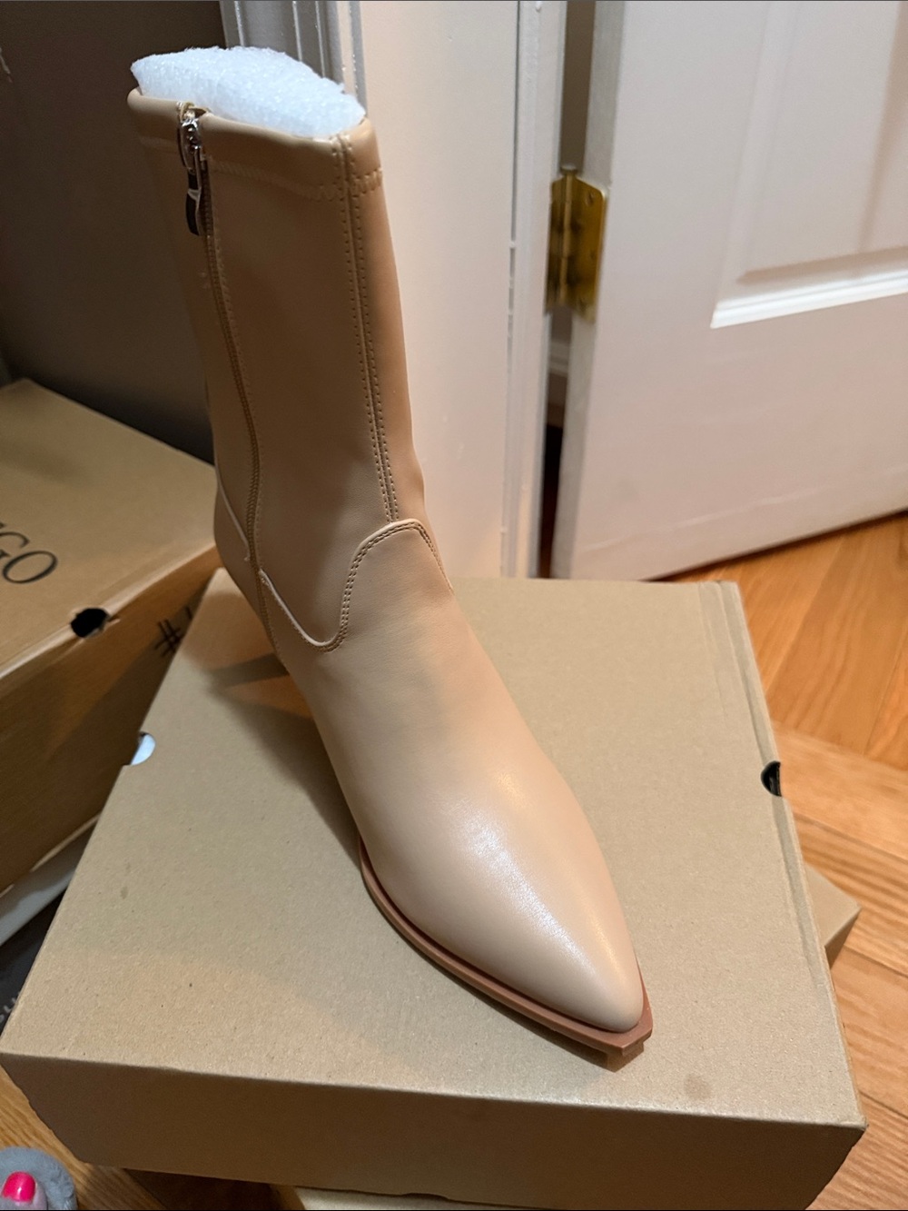 Women’s Tan Pointed-Toe Lace-Up Mid-Calf Boot